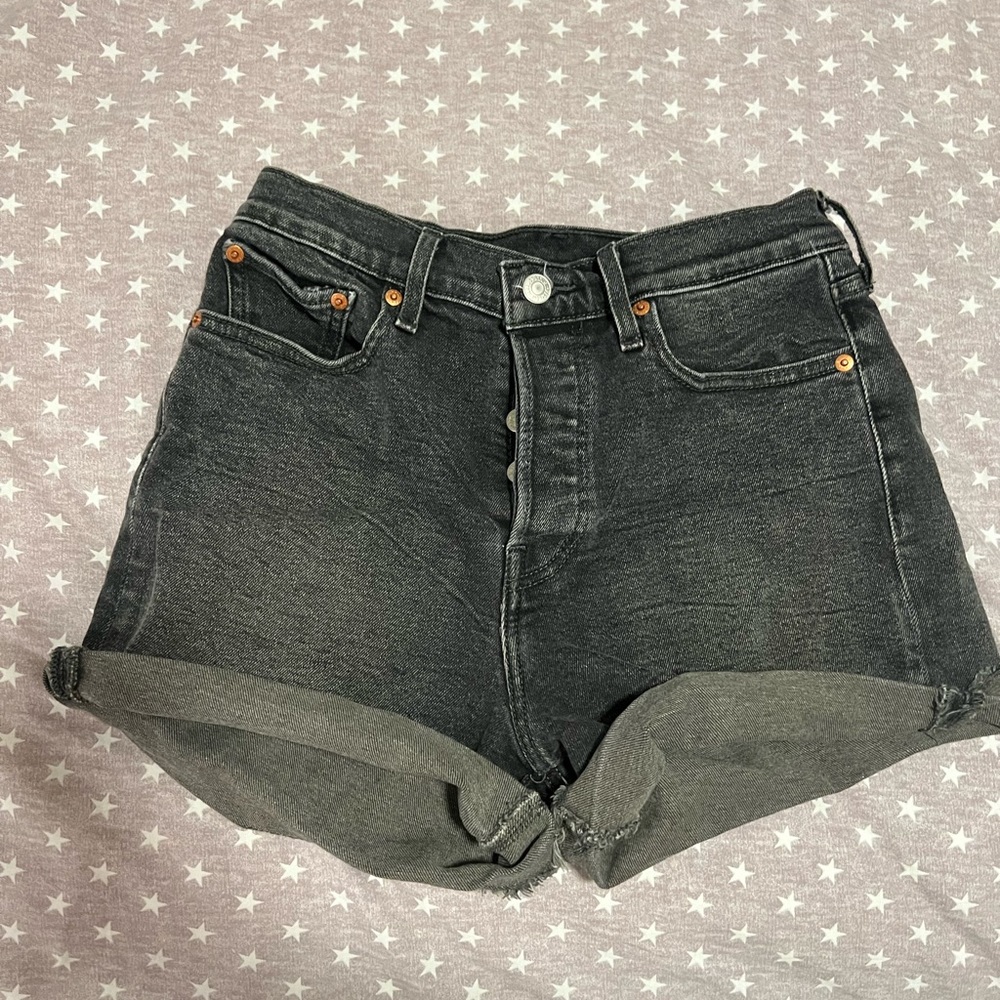 Levi button fly black denim shorts